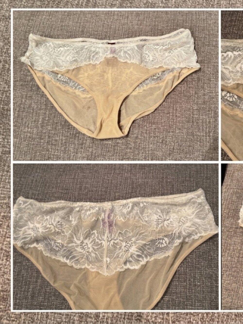 Adore Me Amellia Dual-Tone Contrast Lace Mesh Cheeky Panty – Beige & White, Size